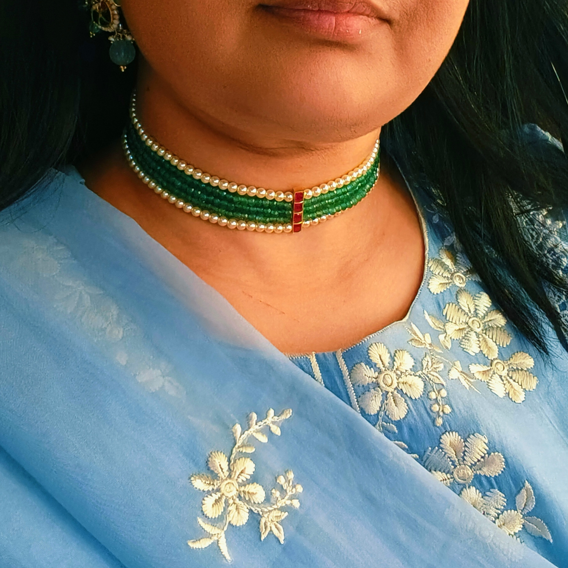 Green Bead Kundan Choker